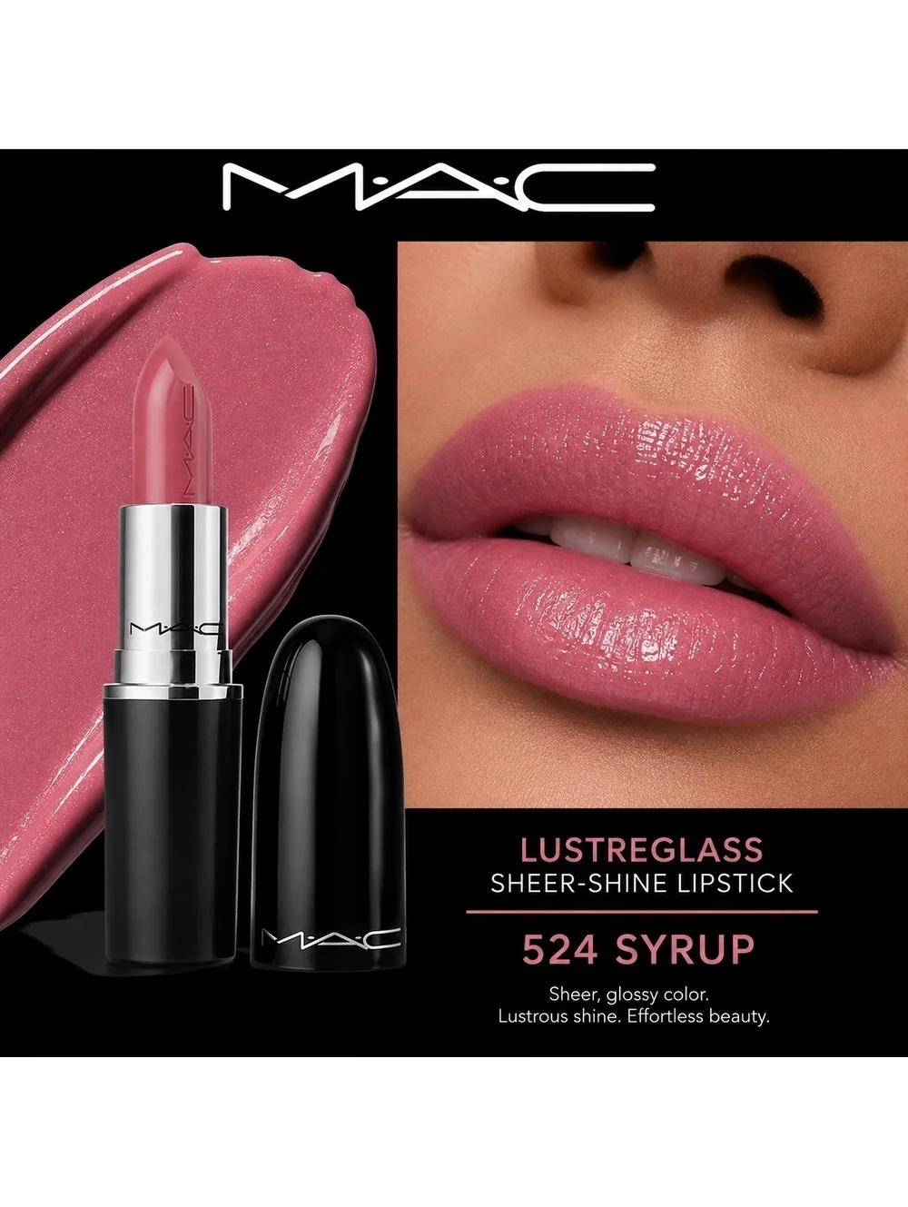 MAC Lustreglass Sheer-Shine Lipstick 524 Syrup New In Box